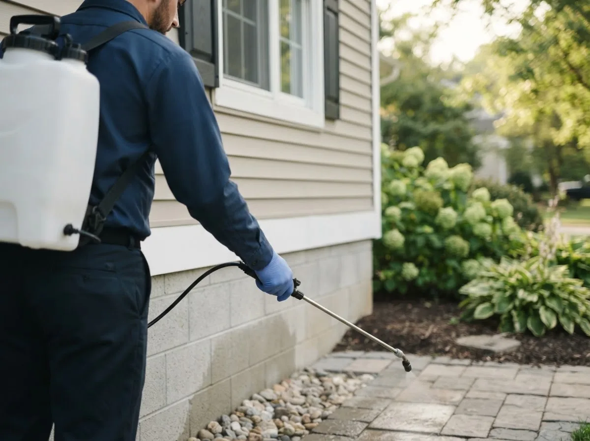 Pest control technician inspecting a home in Stockton, GA